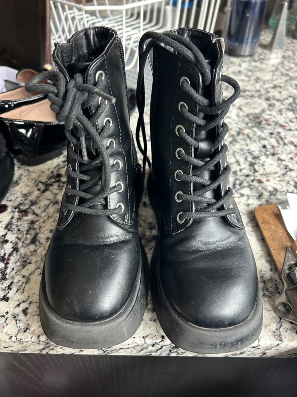 GUC Steve Madden kid's size 13 Black Lace-Up and zipper Combat Boots